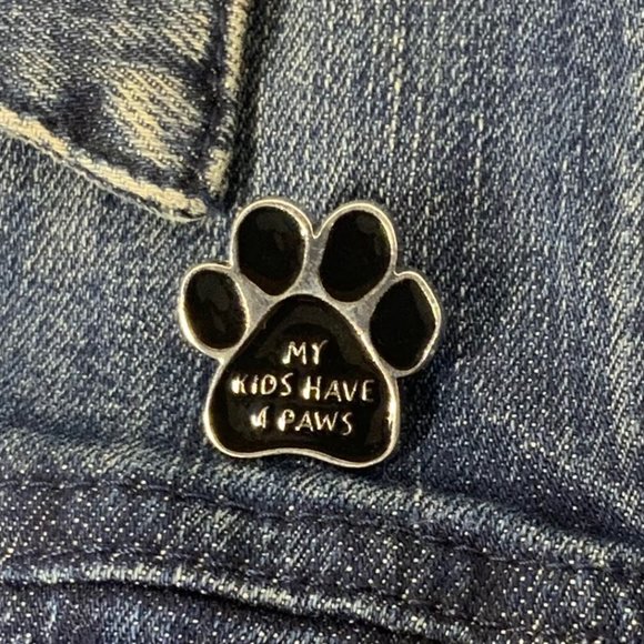 Jewelry - My‎ Kids Have 4 Paws Enamel Pin Brooch Silver Black Flair Dog Love